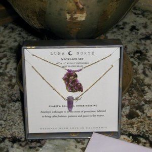 NEW Luna Norte Amethyst Necklace Set, 14K Gold Plated Brass